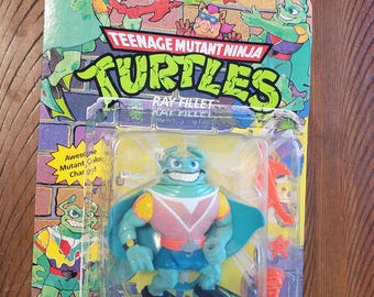 Figura de ação vintage das Tartarugas Ninja, modelo Ray Fillet, rara, rosa com peito rosa, de 1990, solta com cartão.