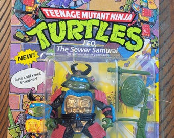 Figura de ação vintage das Tartarugas Ninja, Leo, o Samurai do Esgoto, de 1990, sem furos.