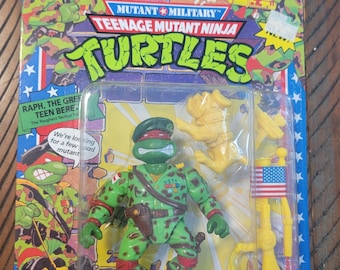 1991 TMNT Raph The Green Teen Beret Mutant Military Vintage Teenage Mutant Ninja Turtles Action Figure Unpunched New Old Stock