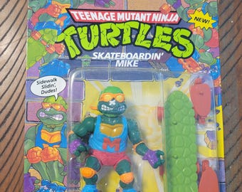 1991 TMNT Skateboarding Mike Vintage Teenage Mutant Ninja Turtles Action Figure Unpunched New Old Stock