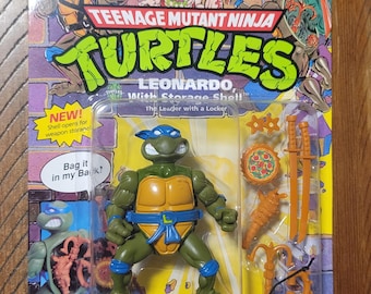 1991 TMNT Aufbewahrungsschale Leonardo Vintage Teenage Mutant Ninja Turtles Actionfigur ungelocht New Old Stock