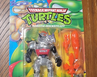 1993 TMNT Robotic Rocksteady Vintage Teenage Mutant Ninja Turtles Action Figure New Old Stock