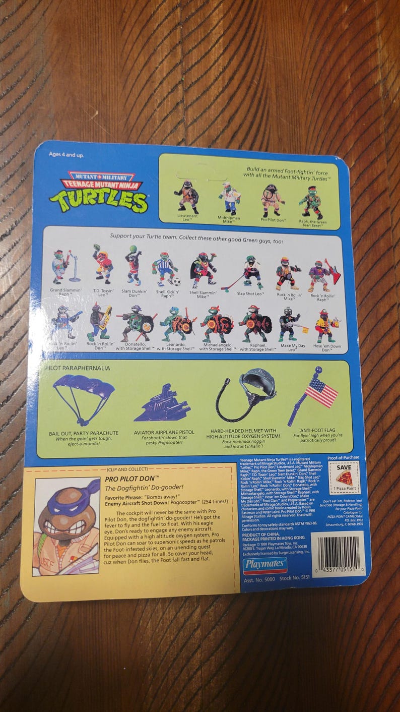 Pilot Turtle 1991 TMNT Pro Pilot Don Mutant Military Vintage Teenage Mutant Ninja ...