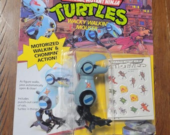 Figura de ação rara e lacrada do Wacky Walkin Mouser das Tartarugas Ninja de 1989 (TMNT), sem uso.