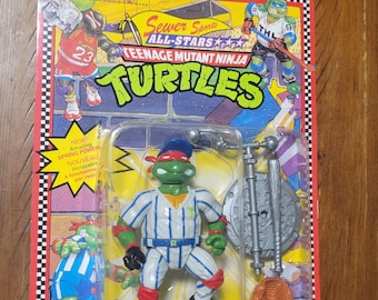1991 TMNT Grand Slammin Raph Sewer Sports Seltene Zweisprachige Mehrsprachige Vintage Teenage Mutant Ninja Turtles Actionfigur ungelocht