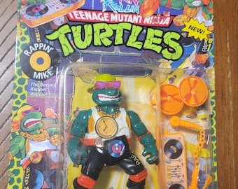 1991 TMNT Rappin Mike Rockn Rollin Vintage Teenage Mutant Ninja Turtles Action Figure Unpunched New Old Stock