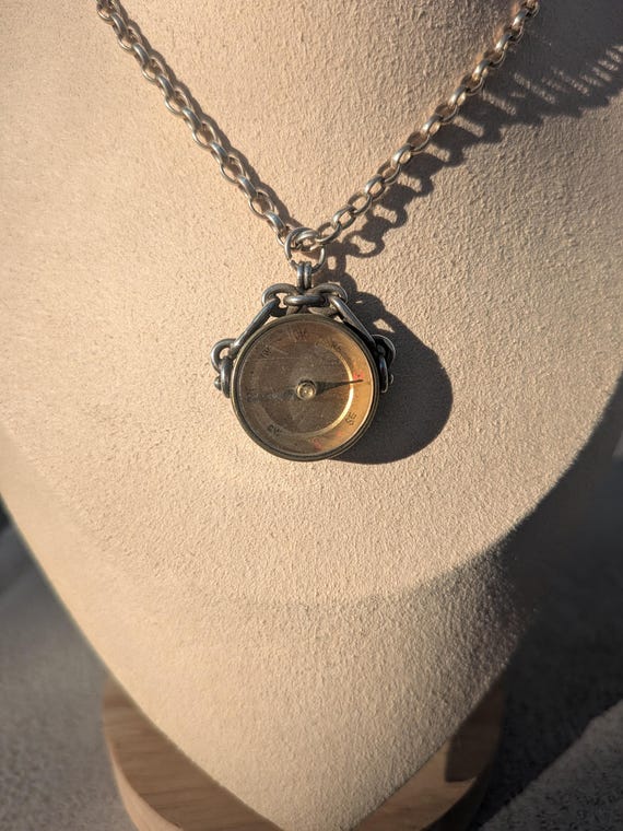 Antique sterling silver compass and bloodstone pendant