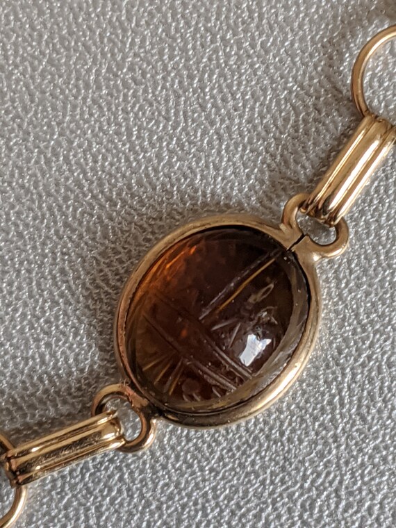 Vintage 10K Gold and Stone Scarab Bracelet - image 4