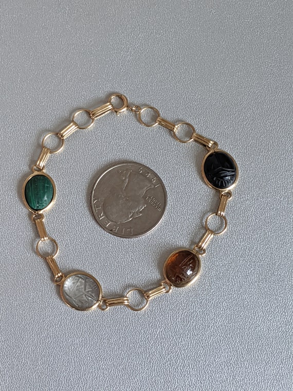Vintage 10K Gold and Stone Scarab Bracelet - image 6