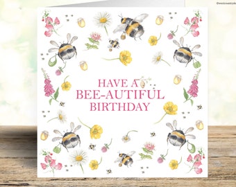 Flower Bee Design Greeting / Birthday Card