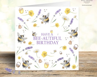 Lavender Bee Design Greeting / Birthday Card