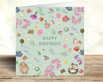Garden Animals Birthday Card | Hedghog | Bunny | Owl | Bird | Gardeners Card