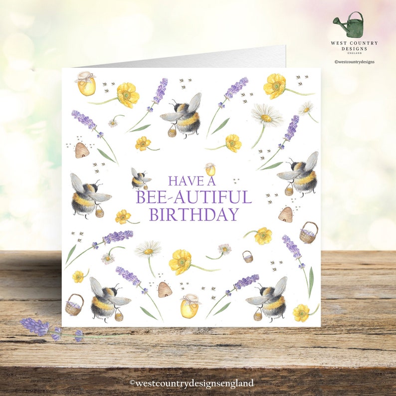 Lavender Bee Design Greeting / Birthday Card image 1