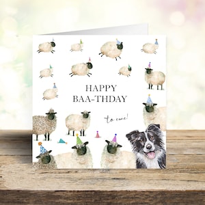 Sheep and Sheep Dog Birthday Card | Border Collie Card | Farm Card