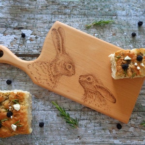 Hare Design | Hand Decorated Beech Platter / Serving / Display Board | Gift | House Warming | Birthday | Mothers Day | Animal Lover Present