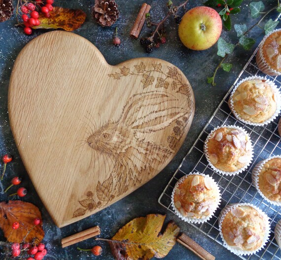 Autumn Hare Design | Hand Decorated Beech Platter / Serving / Display Board | Gift | House Warming | Birthday | Animal Lover Present