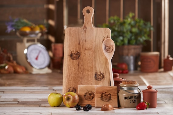 Mouse Gift Set | Hand Decorated | Oak Chopping | Serving Board | Coasters | Spoon - House Warming | Birthday | Gift