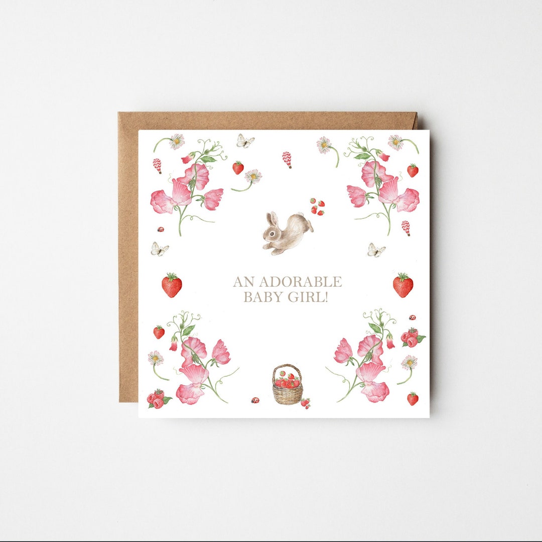 Rabbit Baby Girl Birthday Card - Etsy