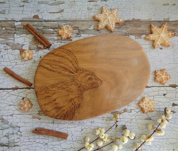 Hare Design | Hand Decorated Solid Oak Serving | Chopping | Display Board - Animal Lover, Birthday, House Warming Gift