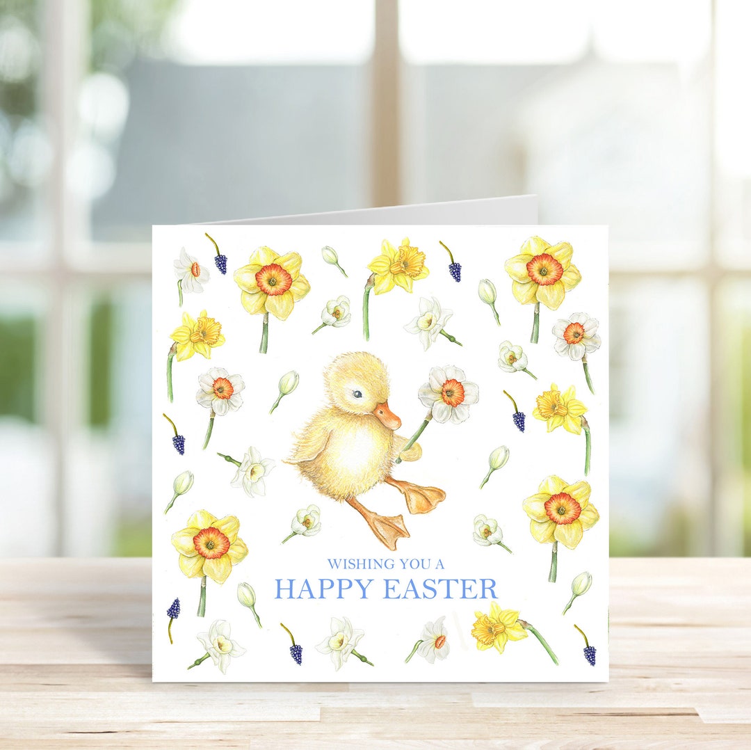 Duckling and Daffodil Easter Card Etsy UK