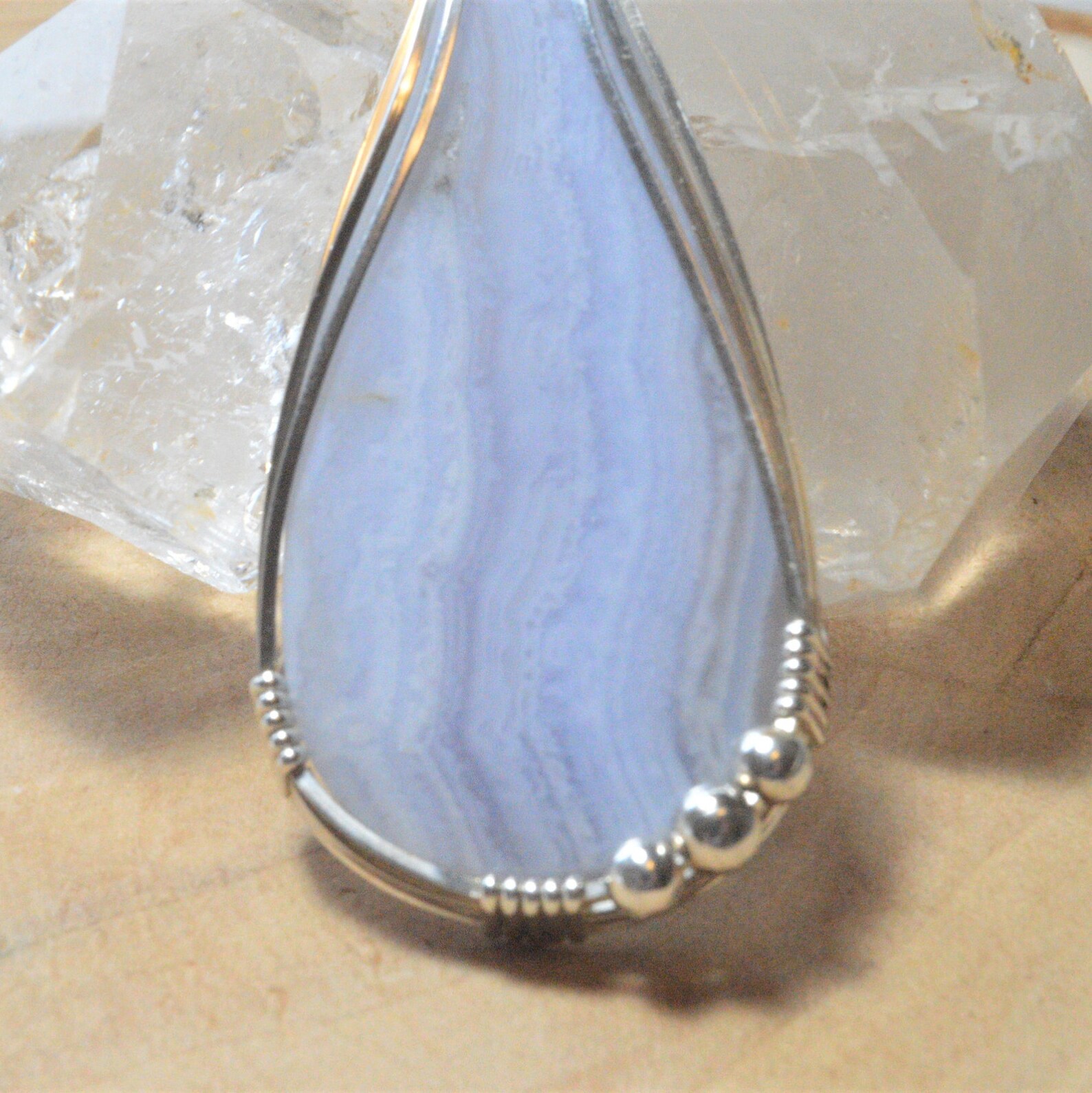 Blue Lace Agate Gemstone Pendant Necklace Artisan Jewelry | Etsy