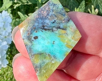 Blue Opal Wood Native Copper Cabochon, Opalized Petrified Fossil Wood, Kite Shape Stone Cab for Wire Wrap, Silversmiths, Metalsmiths