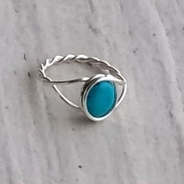 Turquoise Howlite Handmade Adjustable Open Ring. Wire wrapped in tarnish resistant Silver Copper. Celtic Love Heart Ring. Blue Gemstone Ring