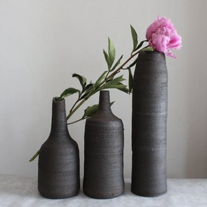 Black Wabi-Sabi Pottery Vase Large Ceramic Vase Home Decor Hand Thrown Stoneware Table Decor Handmade image 3
