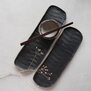 Black Wabi Sabi Pottery Dessert Plate Artisan Ceramic Cake Plate Sandwich Salad Serving Plate Handmade Rustic Dinnerware Stoneware Plate Gif