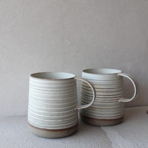 Handmade Stoneware Coffee Mug: Gray & White Ceramic Tea Cup