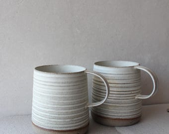 Handmade Stoneware Coffee Mug: Gray & White Ceramic Tea Cup
