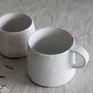 White Matte Pottery Coffee Mug Pattern Handmade Stoneware Mug Coffee Lover Gift for Her Artisan Ceramic Tea Mug with Handle Souffle image 4