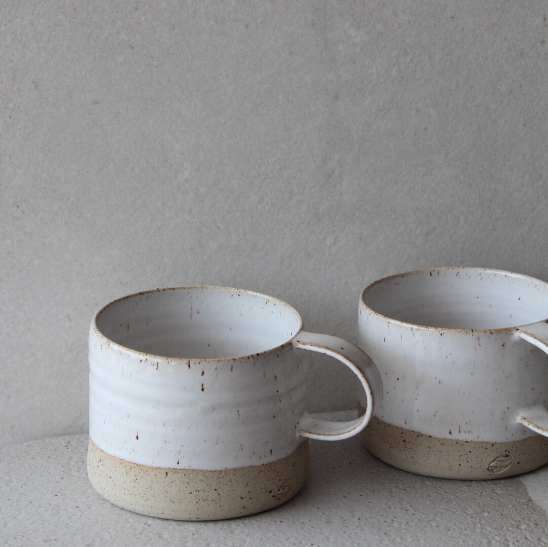 Handmade Rustic Stoneware Coffee Mug: White & Bronze Ceramic Tea Cup - Etsy
