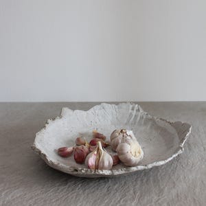 Asymmetric Rustic White Pottery Bowl Large Serving Bowl Dish Ceramic Shallow Fruit Bowl Pasta Salad Bowl Hand Thrown Stoneware