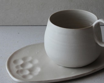 Plato de postre de cerámica blanca hecho a mano: Plato rústico de gres para servir