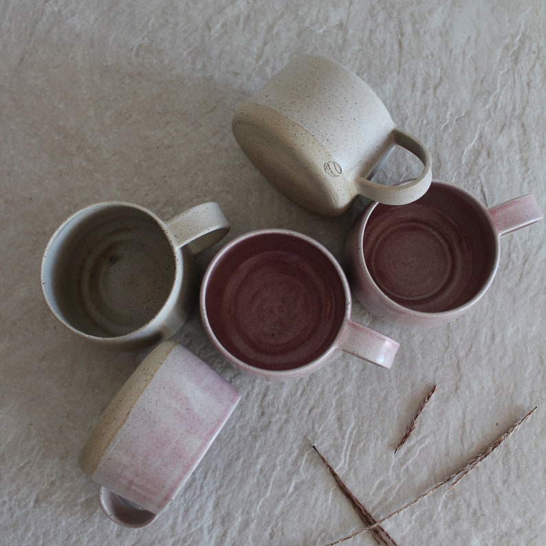 Pink Gray Pottery Cup Stoneware Ceramic Coffee Cap Handle Handmade Coffee Lover Gift For Her Gift For Him image 9