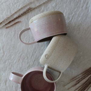 Pink Gray Pottery Cup Stoneware Ceramic Coffee Cap Handle Handmade Coffee Lover Gift For Her Gift For Him image 3