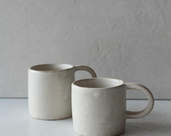 Handmade White Stoneware Espresso Cup: Matte Ceramic Pottery