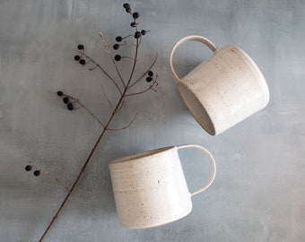 White Shine Coffee Mug Handmade Stoneware Cup Coffee Lover Gift for Her Artisan Ceramic Tea Cup with Handle