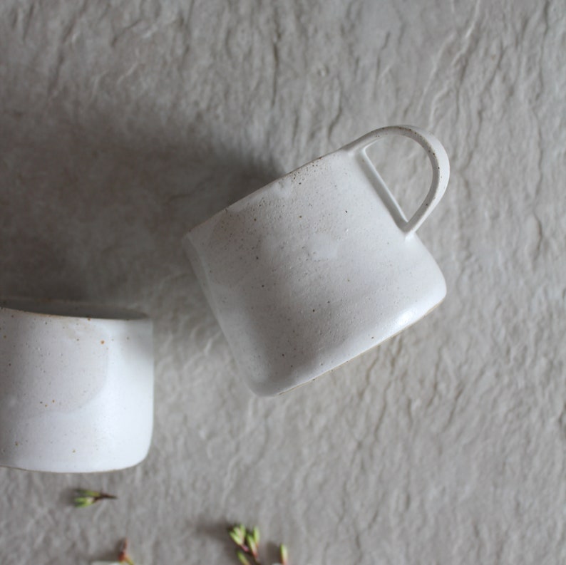 White Matte Pottery Coffee Mug Pattern Handmade Stoneware Mug Coffee Lover Gift for Her Artisan Ceramic Tea Mug with Handle Souffle image 5
