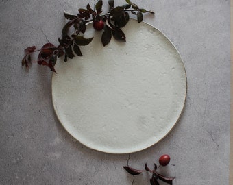 White Stoneware Dinner Plate Serving Plate Large Rustic Pottery Handmade Ceramic Plate Pottery Dinnerware Serving Dish Plate Gift