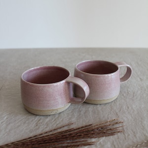 Pink Gray Pottery Cup Stoneware Ceramic Coffee Cap Handle Handmade Coffee Lover Gift For Her Gift For Him image 4
