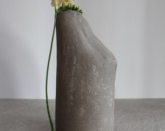 Gray Unique Sculptural Vase Wabi Sabi Style Stoneware Handmade Pottery Vase Minimal Style Designed in Calm Colors Decorative Vase