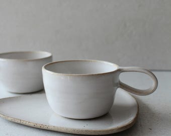 Handmade White Stoneware Espresso Cup: Small Ceramic Coffee Cup