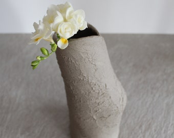 Gray Unique Sculptural Vase Wabi Sabi Style Stoneware Handmade Pottery Vase Minimal Style Designed in Calm Colors Decorative Vase