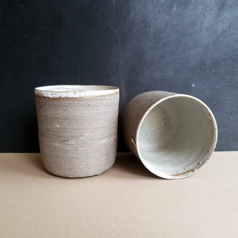 White/BronPottery Coffee Mug Rustic Stoneware Ceramic Mug Cafe au Lait Mug Tea Cup Handmade Coffee Lover Gift for Her image 6