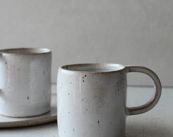 Handmade White Ceramic Espresso Cup - Stoneware Pottery Gift