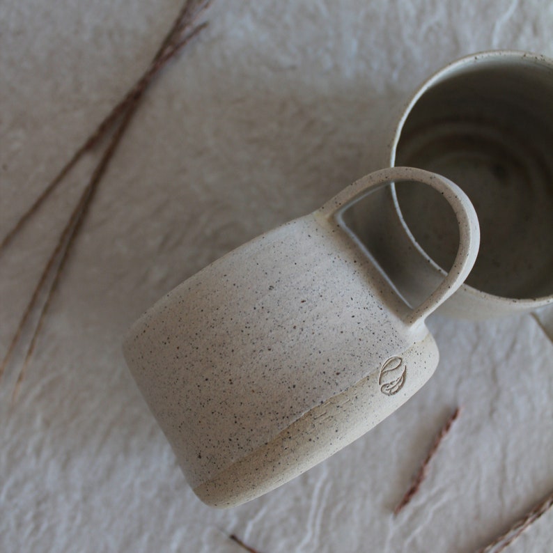 Pink Gray Pottery Cup Stoneware Ceramic Coffee Cap Handle Handmade Coffee Lover Gift For Her Gift For Him image 6