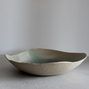Rustic Green Pottery Bowl Large Serving Bowl Dish Ceramic Shallow Fruit Bowl Pasta Salad Bowl Hand Thrown Stoneware Dinnerware Handmade
