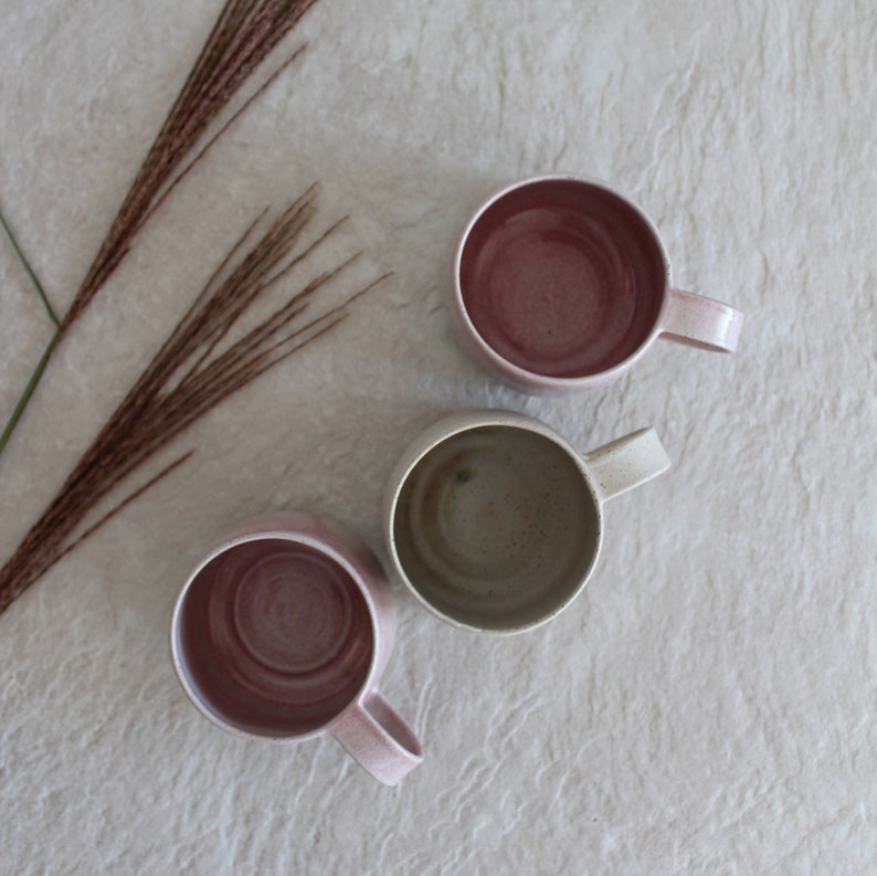 Pink Gray Pottery Cup Stoneware Ceramic Coffee Cap Handle Handmade Coffee Lover Gift For Her Gift For Him image 2